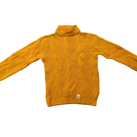 Pure Retro Vintage 1940s-1950s Mustard Yellow Cable Knit Turtleneck Sweater - Picture 1 of 12